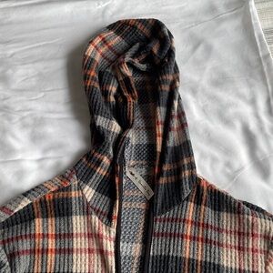 Vanilla Bay Plaid Hoodie - Black, Orange, Cream